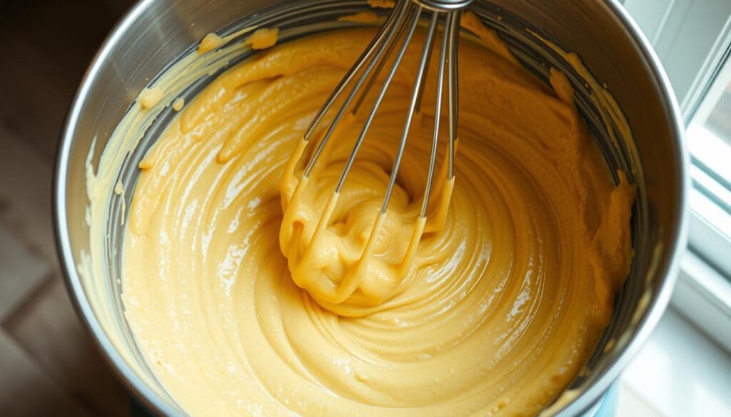 banana cake batter mixing